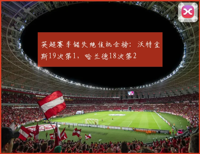 英超赛季错失绝佳机会榜：沃特金斯19次第1，哈兰德18次第2